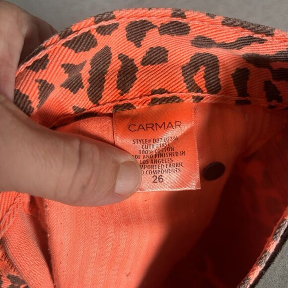NWT Carmar Women’s Size 26 Jeans Neon Orange Leopard Pants Emelia Mid Rise - Picture 8 of 12